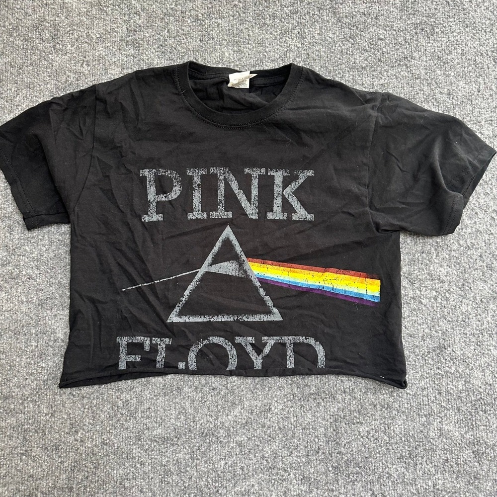 Pink Floyd Crop Top Womens Size S Black Cotton Dark Side Of The Moon Graphic Tee